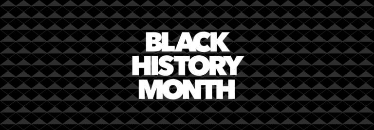 black and grey geometric background with the text "black history month"