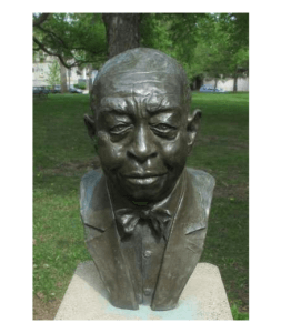 Photo depicting a metal bust of Frank Boyd in Boyd Park, St. Paul
